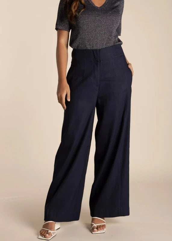 Two T's Wide Leg Linen Pant in Navy