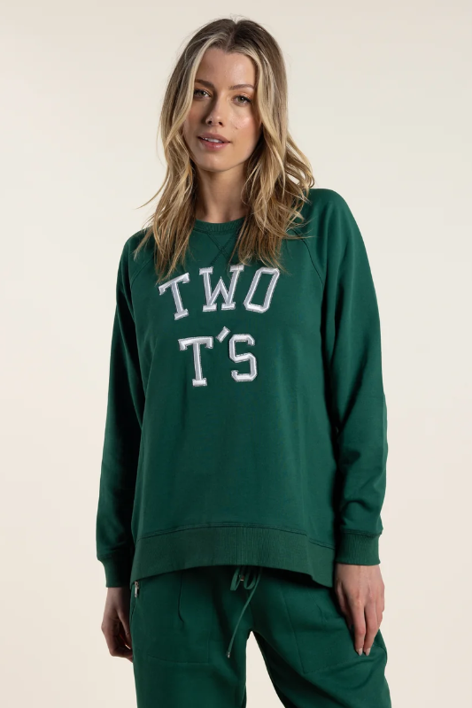 Two T's College Embroidered Logo Sweat in Forest