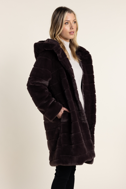 Two T's Hooded Fur Coat in Coco