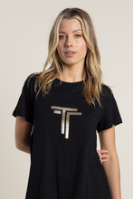 Load image into Gallery viewer, Two T&#39;s Logo Sequin T-Shirt Black with Gold Sequins
