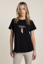 Load image into Gallery viewer, Two T&#39;s Logo Sequin T-Shirt Black with Gold Sequins
