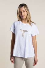 Load image into Gallery viewer, Two T&#39;s Logo Sequin T-Shirt White with Gold Sequins
