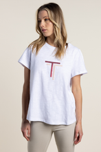 Load image into Gallery viewer, Two T&#39;s Logo Sequin T-Shirt White with Pink Sequins
