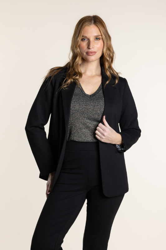 Two T's Ponte Blazer in Black with Mono Print Lining