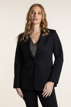 Load image into Gallery viewer, Two T&#39;s Ponte Blazer in Black with Mono Print Lining
