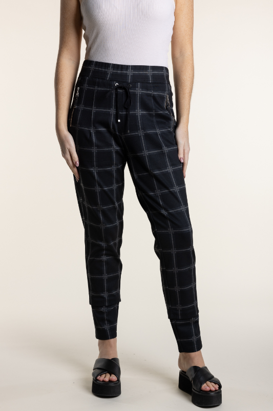 Two T'S Check Ponte Panelled Pant in Large Check