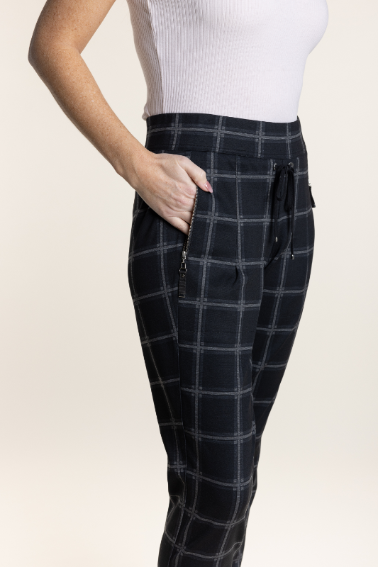 Two T'S Check Ponte Panelled Pant | Large Check