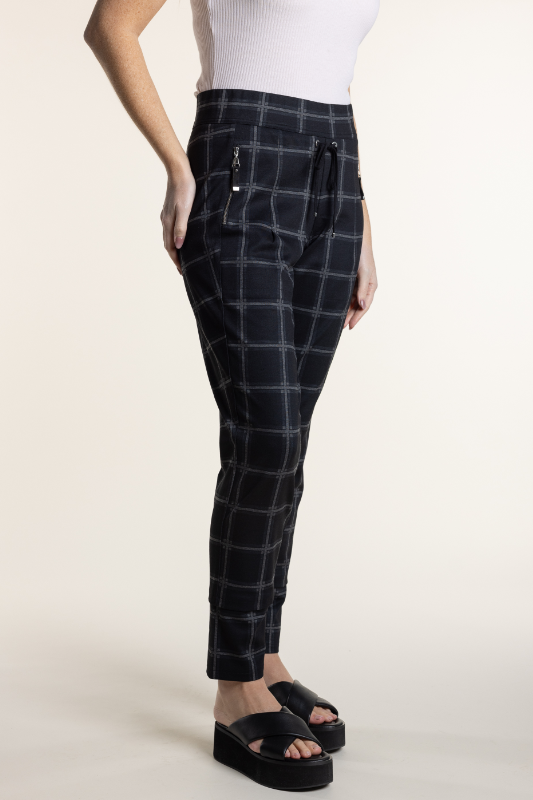 Two T'S Check Ponte Panelled Pant | Large Check