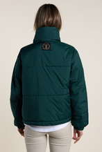Load image into Gallery viewer, Two T&#39;s Short Puffer with Hood in Forest Green
