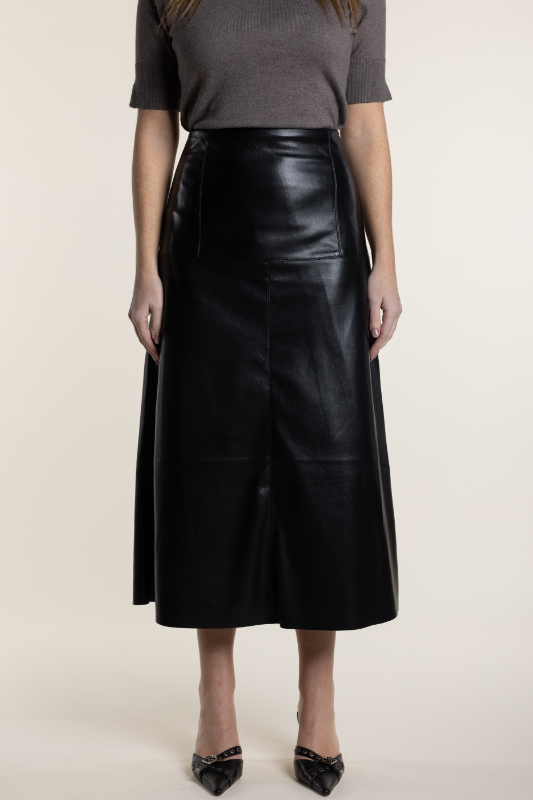 Two T's Faux Leather Skirt in Black