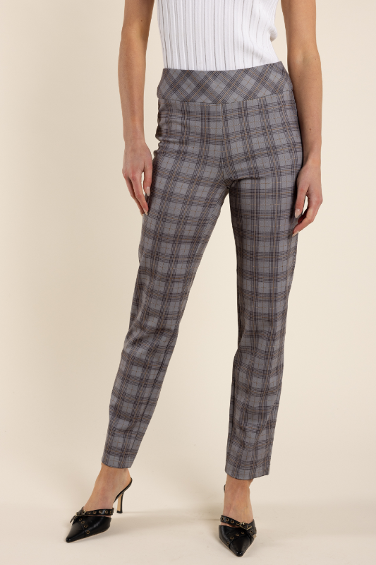 Two T's Check Pull On Pant in Clove Check