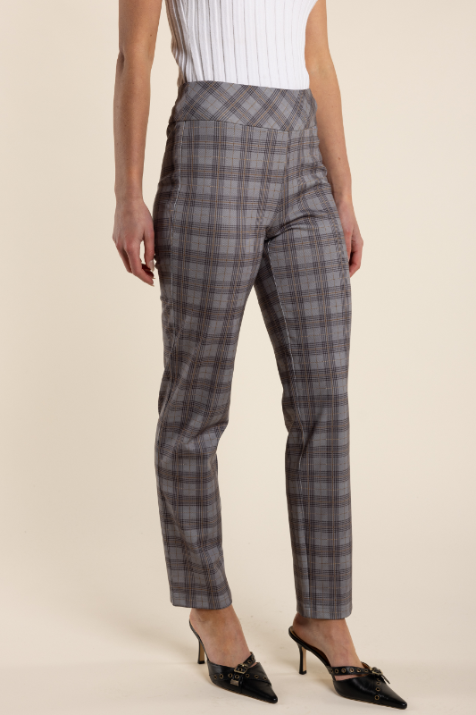 Two T's Check Pull On Pant in Clove Check