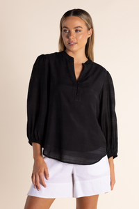 Two T's Sheer Check Top | Black