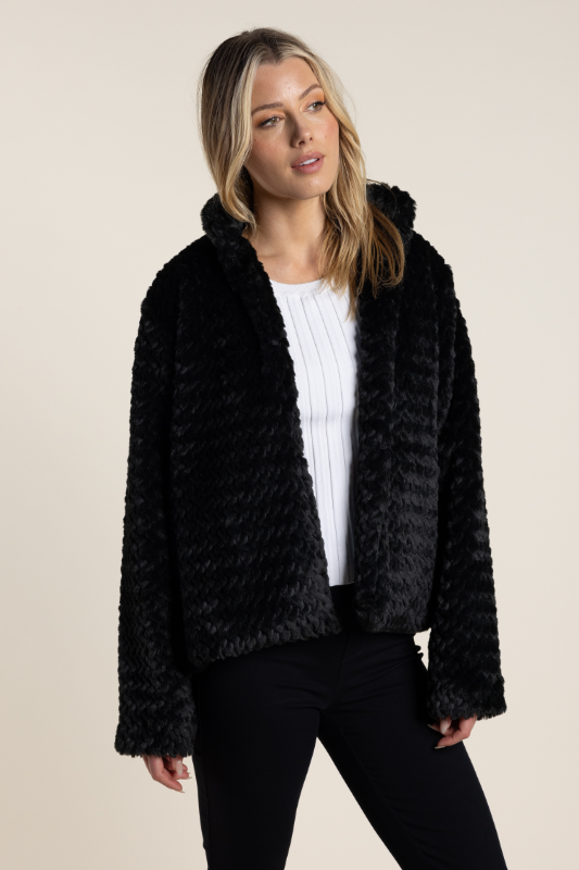 Two T's Textured Fur Jacket in Black