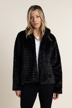 Load image into Gallery viewer, Two T&#39;s Textured Fur Jacket in Black
