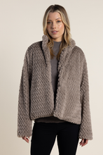 Load image into Gallery viewer, Two T&#39;s Textured Fur Jacket in Clove

