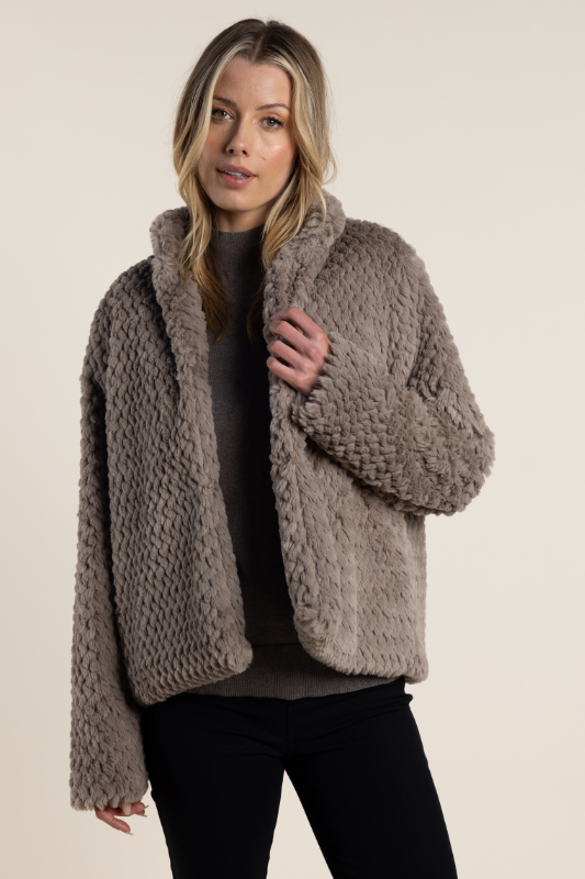 Two T's Textured Fur Jacket in Clove