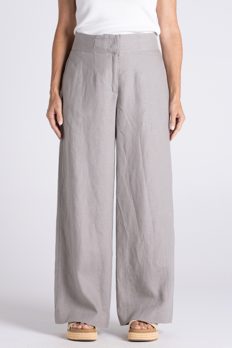 Two T's Abbey Wide Leg Pant in Dove Tweed Linen