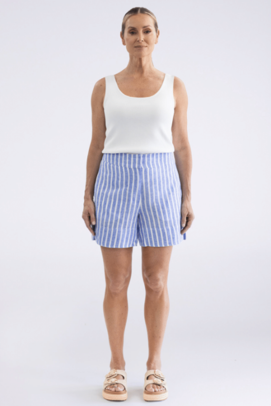 Two T's Amelia Stripe Short in Cornflower Blue and White Stripe
