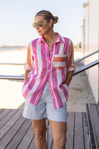 Two T's Candy Stripe Oversized Shirt | Pink/Orange | 3493