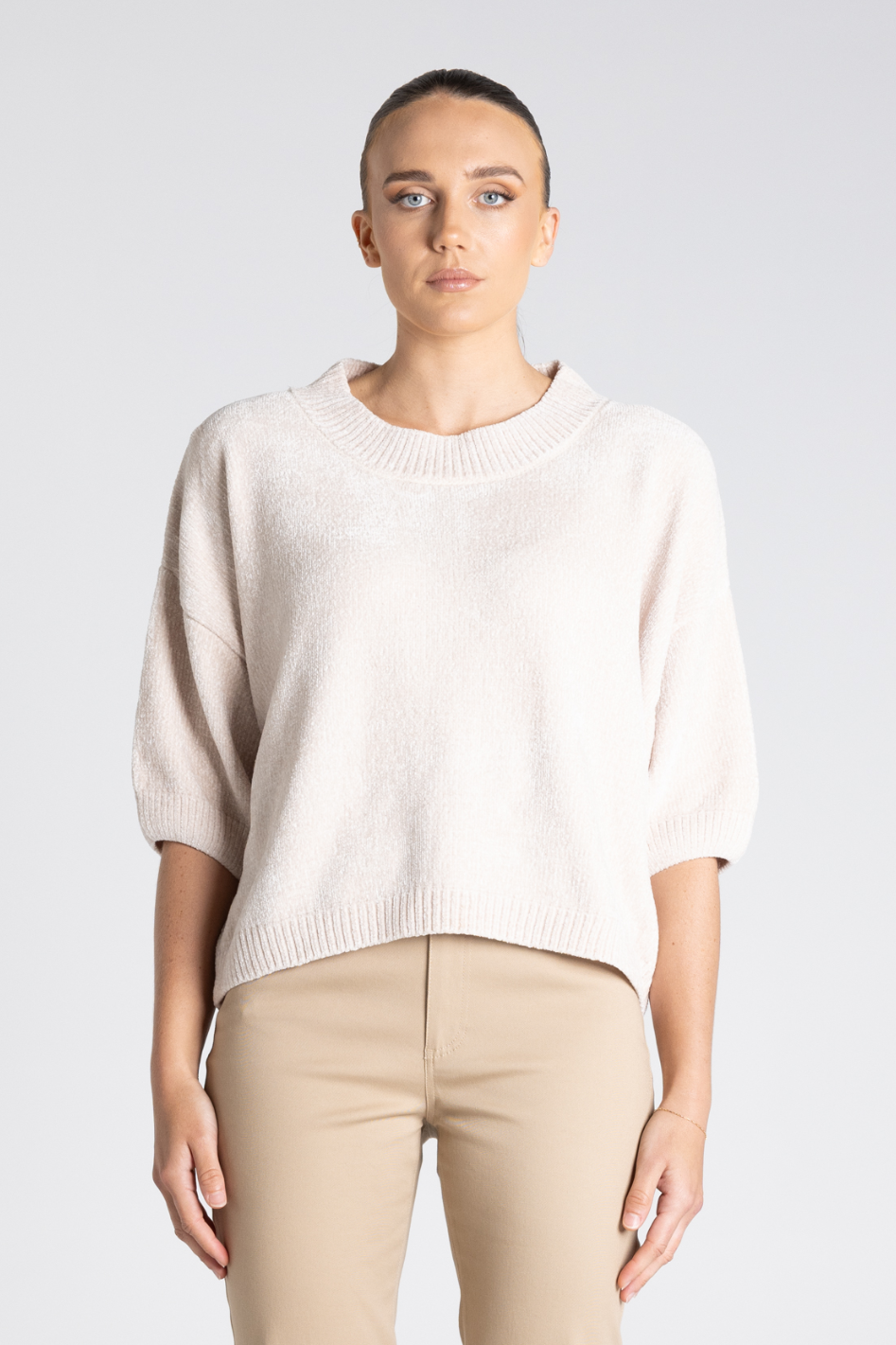 Two T's Chenille Knit Top in Oat