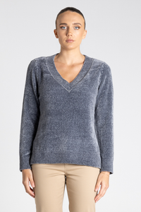Two T's Chenille V Neck Knit | Steele | 3395