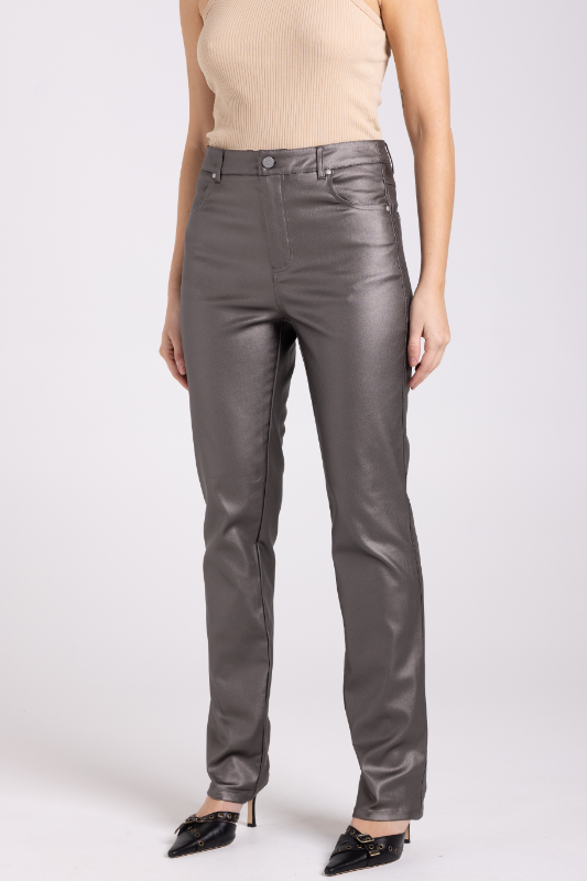 Two T's Coated Metallic Stretch Jean | Espresso