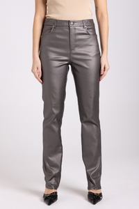 Two T's Coated Metallic Stretch Jean | Espresso