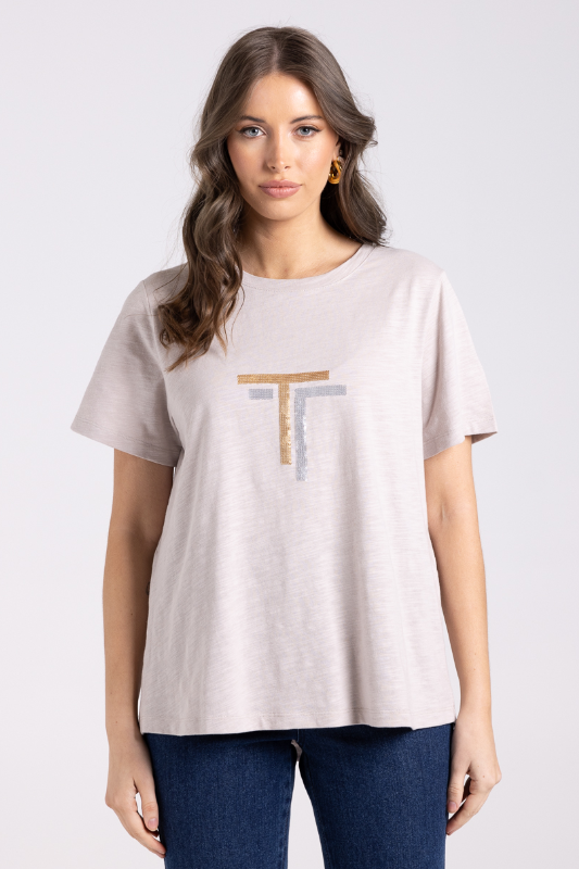 Two T's Crew T-Shirt | Gold/Silver Logo Sequins