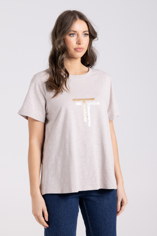Two T's Crew T-Shirt | Gold/Silver Logo Sequins