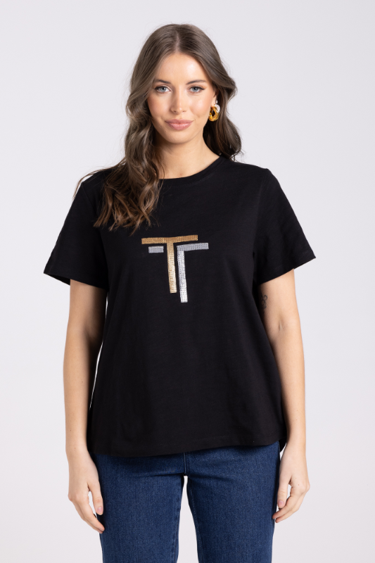 Two T's Crew T-Shirt | Gold/Silver Logo Sequins