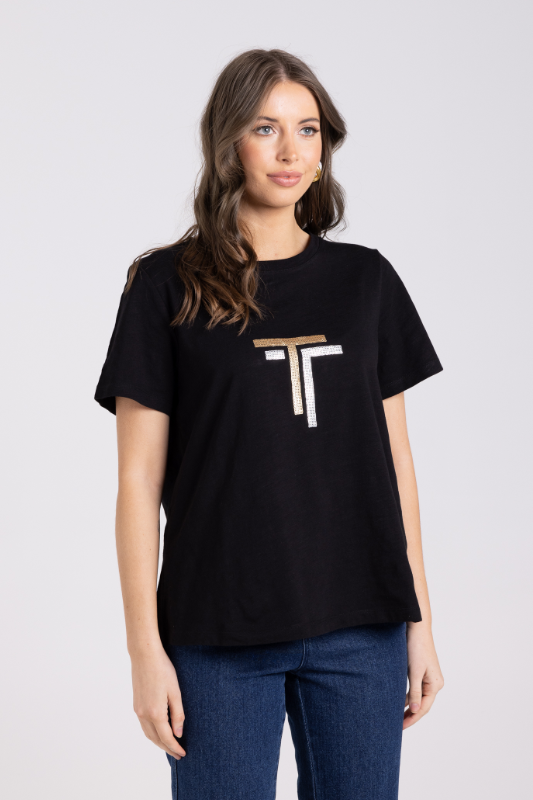 Two T's Crew T-Shirt | Gold/Silver Logo Sequins