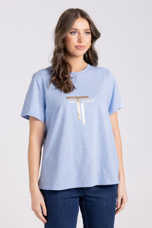 Two T's Crew T-Shirt | Gold/Silver Logo Sequins