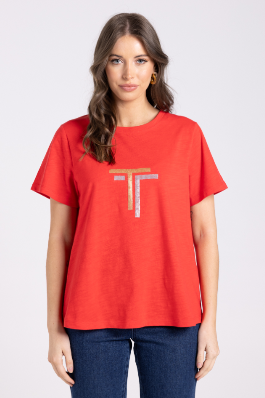 Two T's Crew T-Shirt | Gold/Silver Logo Sequins