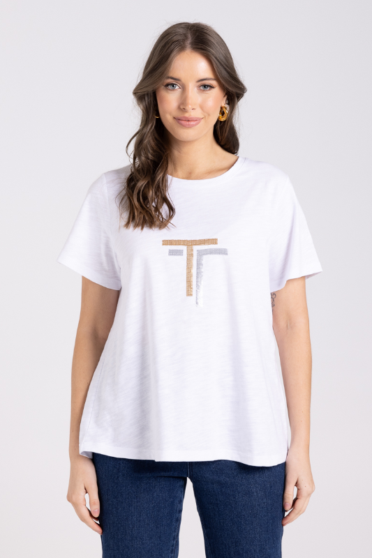 Two T's Crew T-Shirt | Gold/Silver Logo Sequins