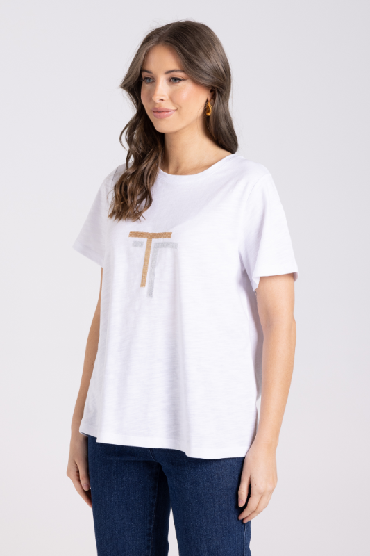 Two T's Crew T-Shirt | Gold/Silver Logo Sequins