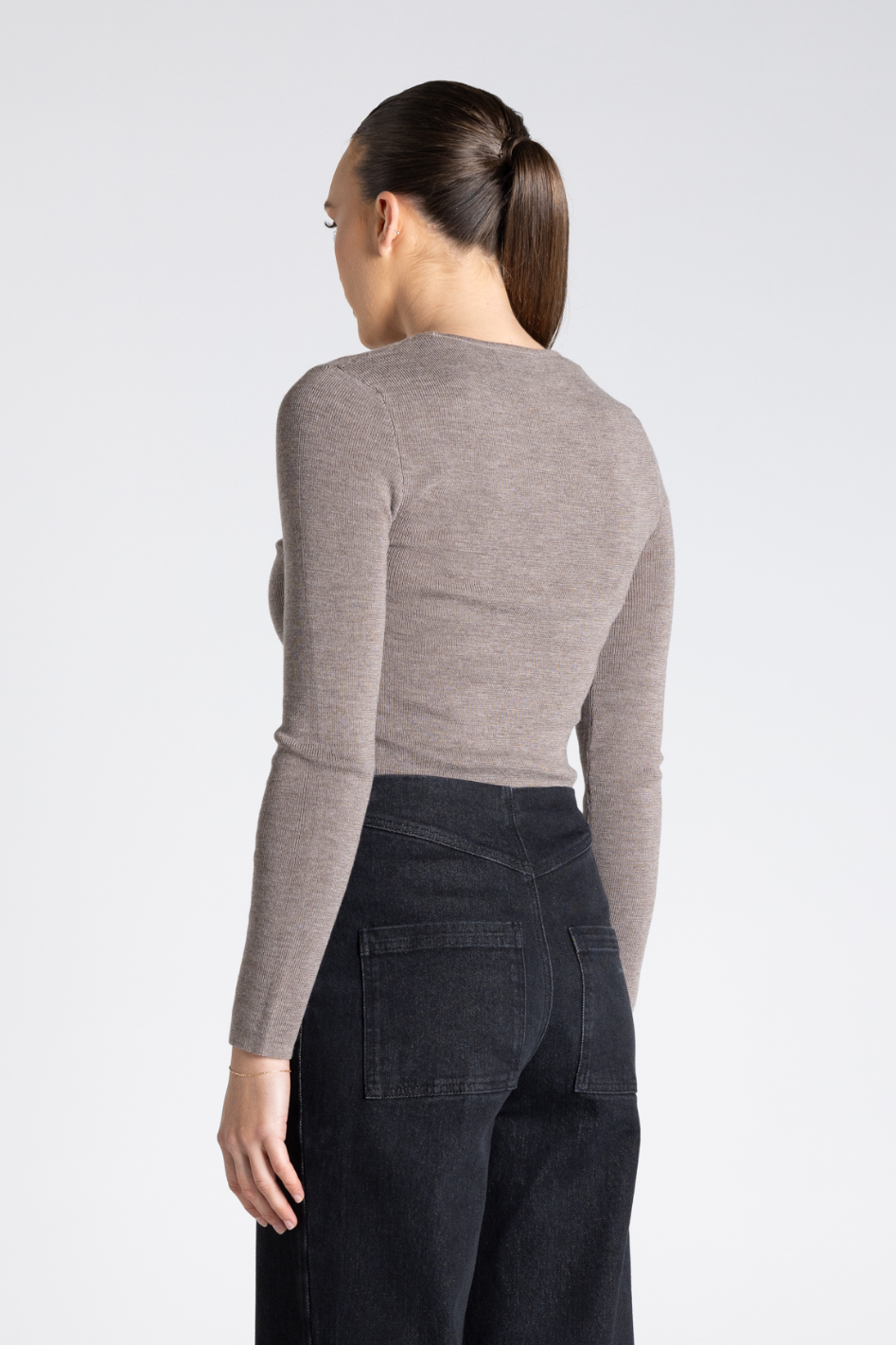 Two T's Crew Neck Merino Knit Top in Buff