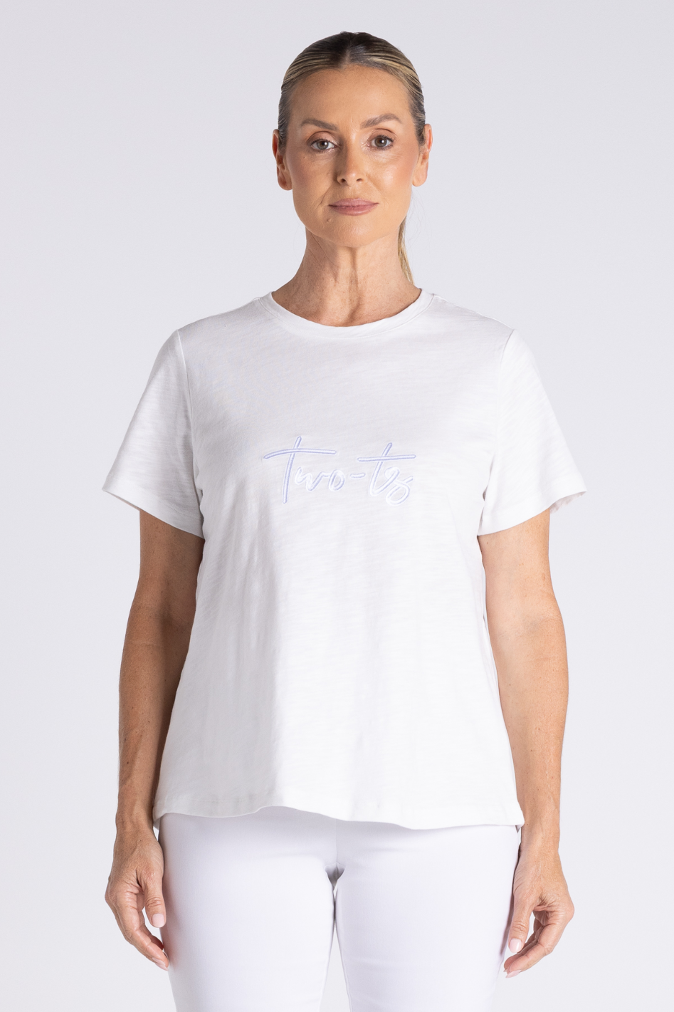 Two T's Crew Neck T-Shirt with Embroidered Logo in White