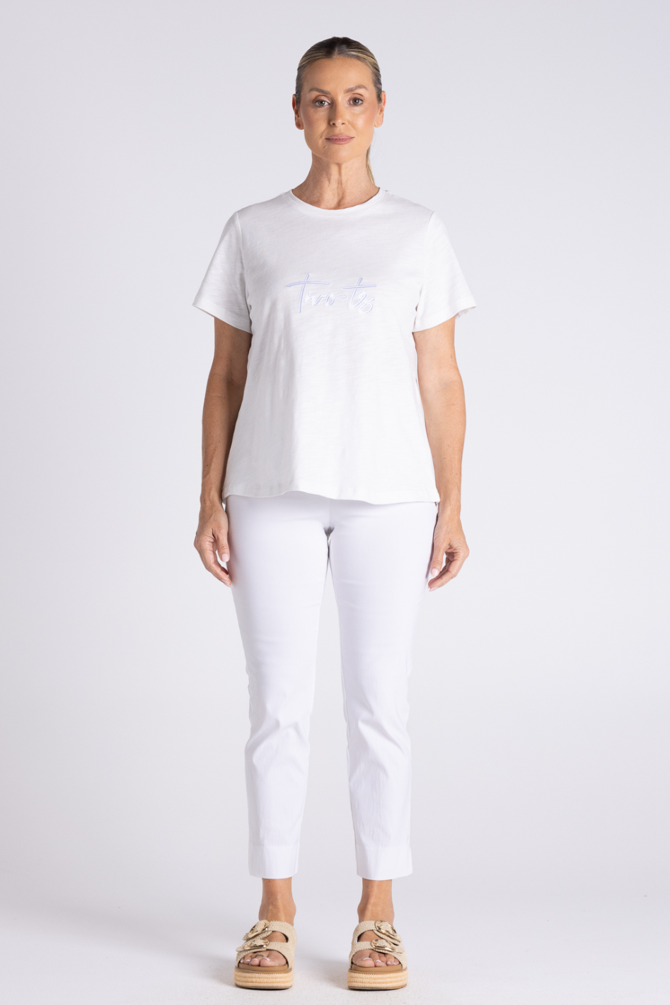 Two T's Crew Neck T-Shirt with Embroidered Logo in White