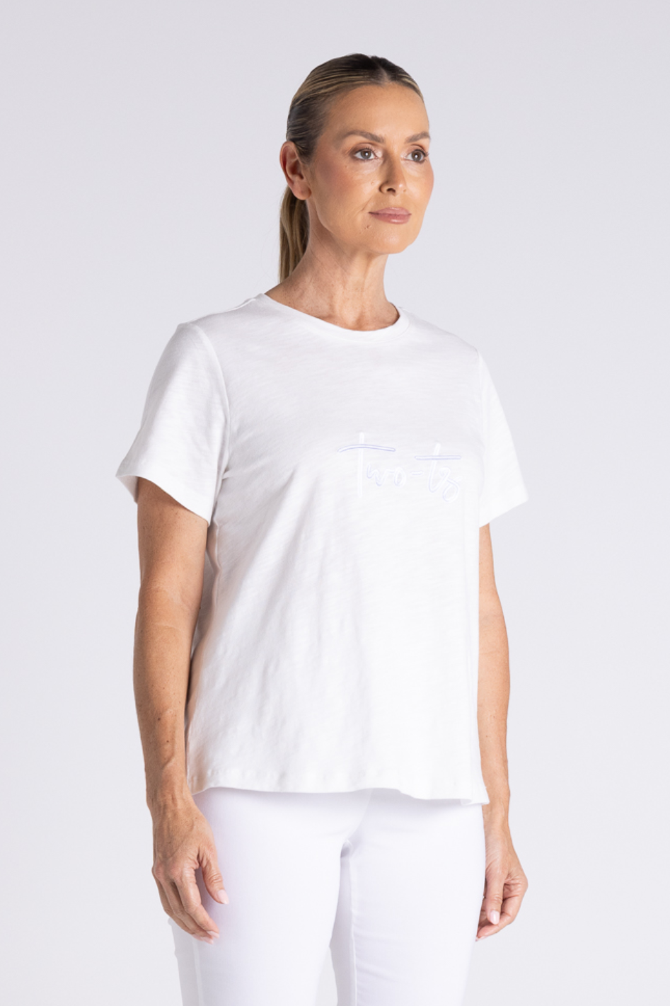 Two T's Crew Neck T-Shirt with Embroidered Logo in White
