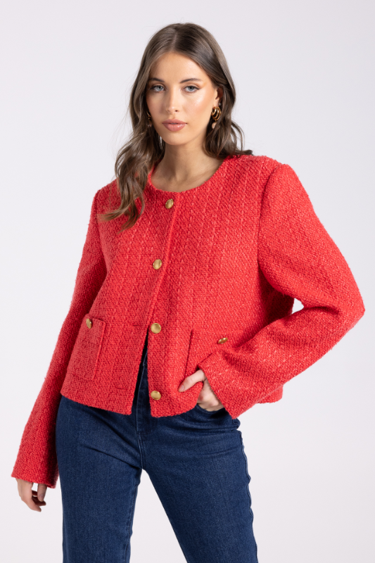 Two T's Crop Boucle Jacket | Scarlet