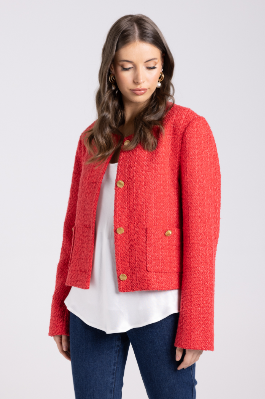 Two T's Crop Boucle Jacket | Scarlet