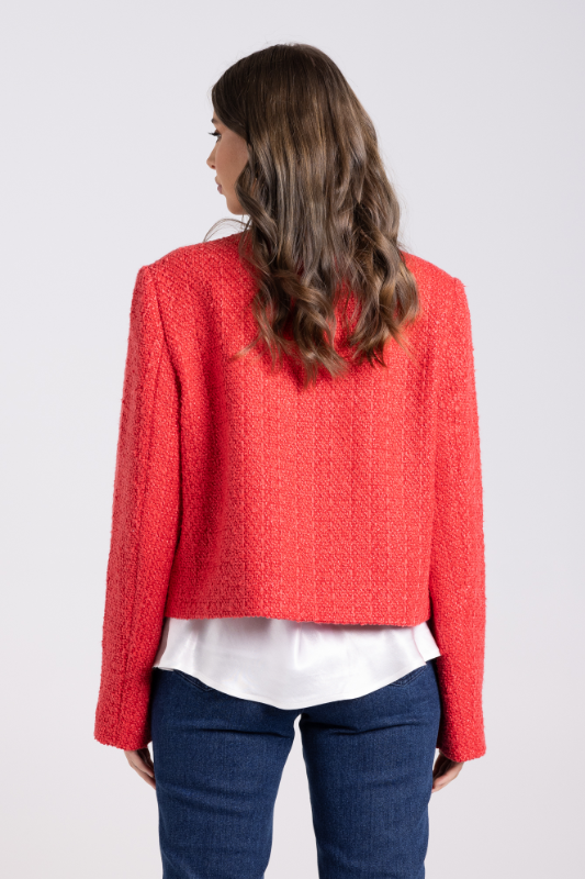 Two T's Crop Boucle Jacket | Scarlet