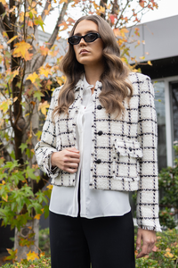 Two T's Cropped Tweed Blazer | White Tweed | 3373