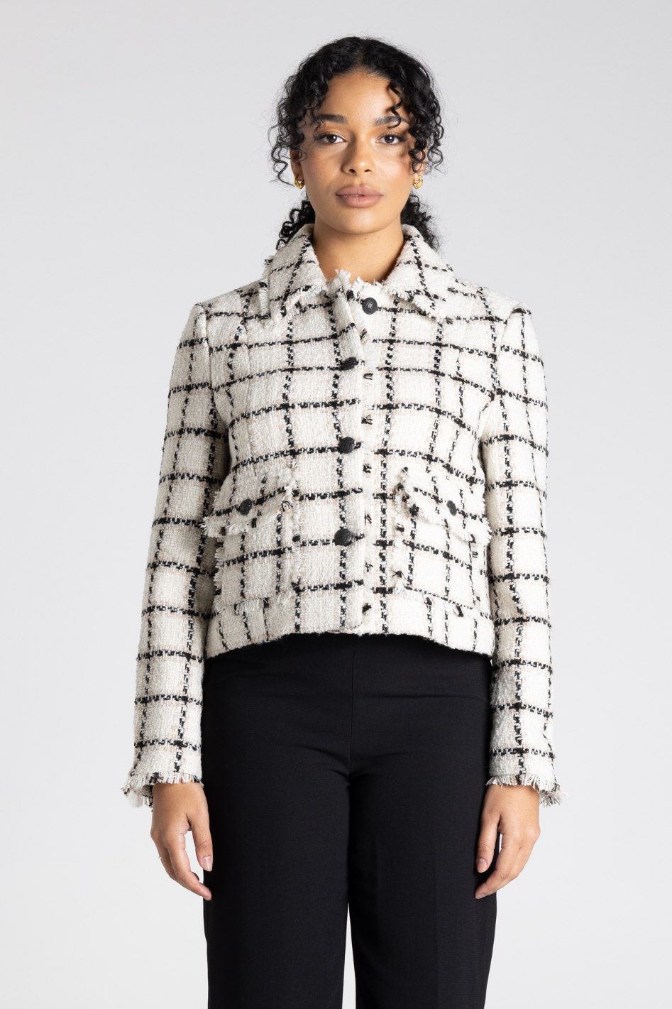 Two T's Cropped Tweed Blazer | White Tweed | 3373