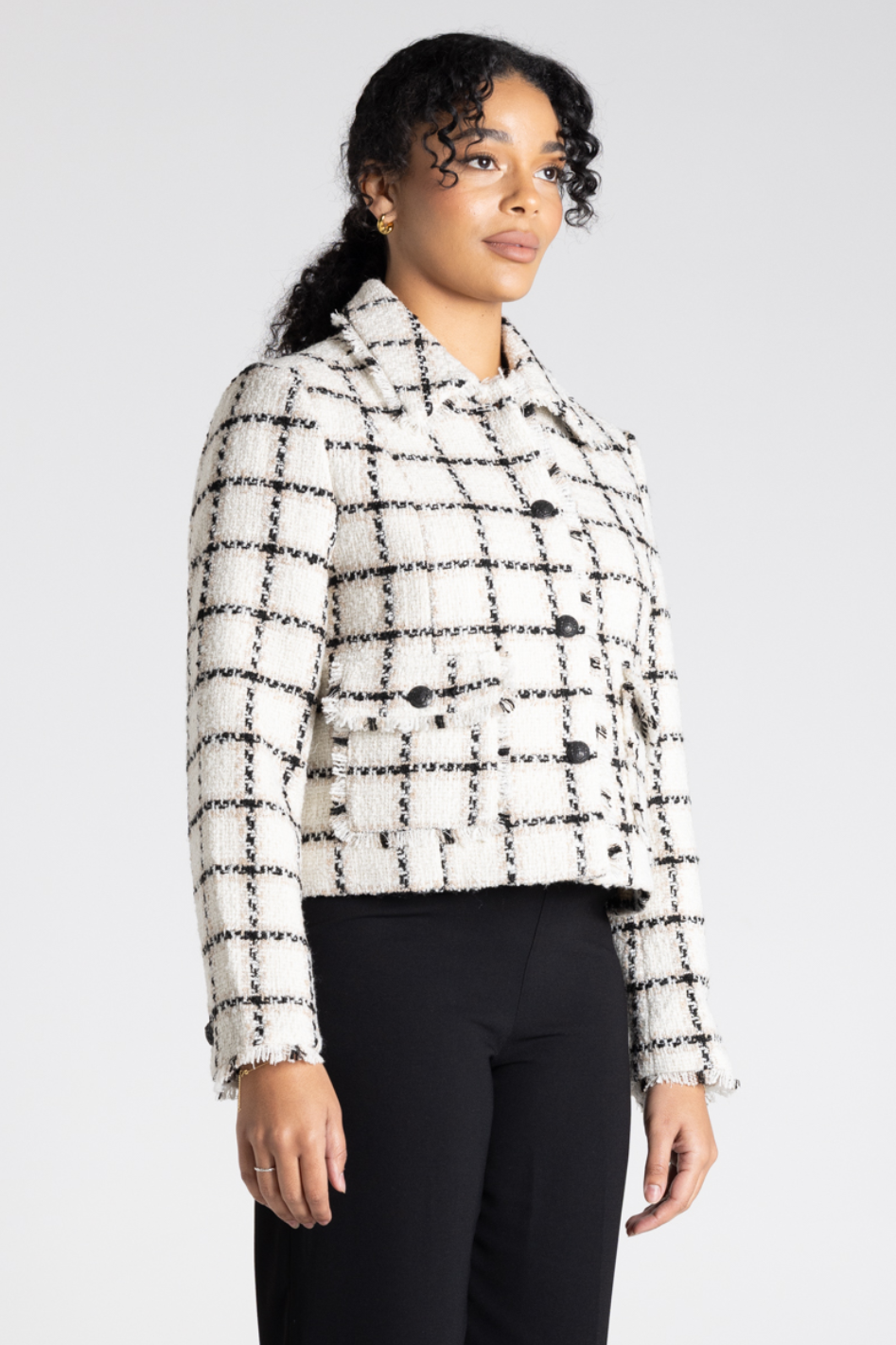 Two T's Cropped Tweed Blazer | White Tweed | 3373