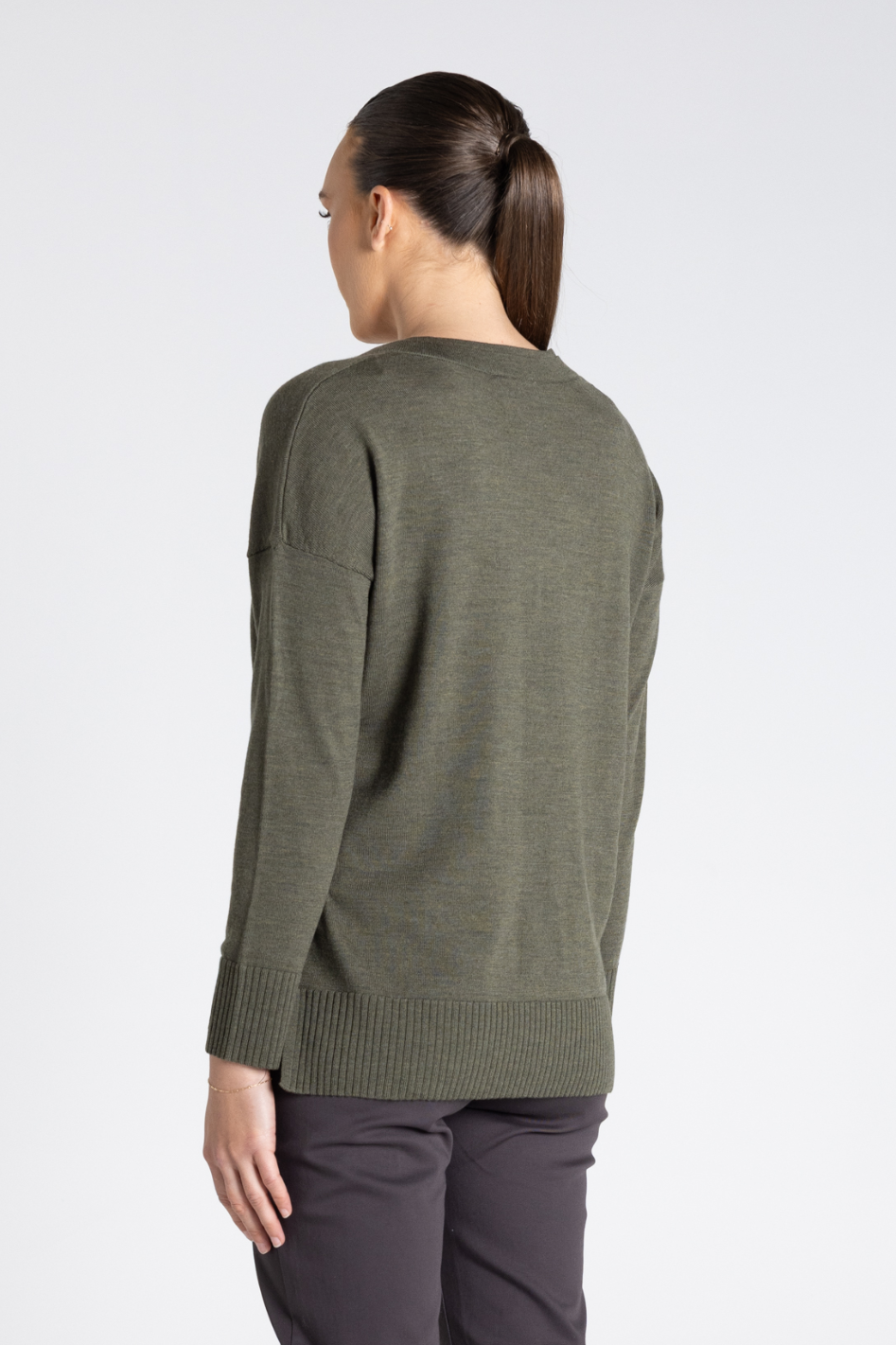 Two T's Double V Neck Sweater in Khaki