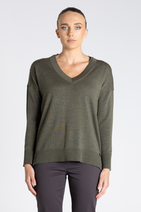Two T's Double V Neck Sweater | Khaki | 3313