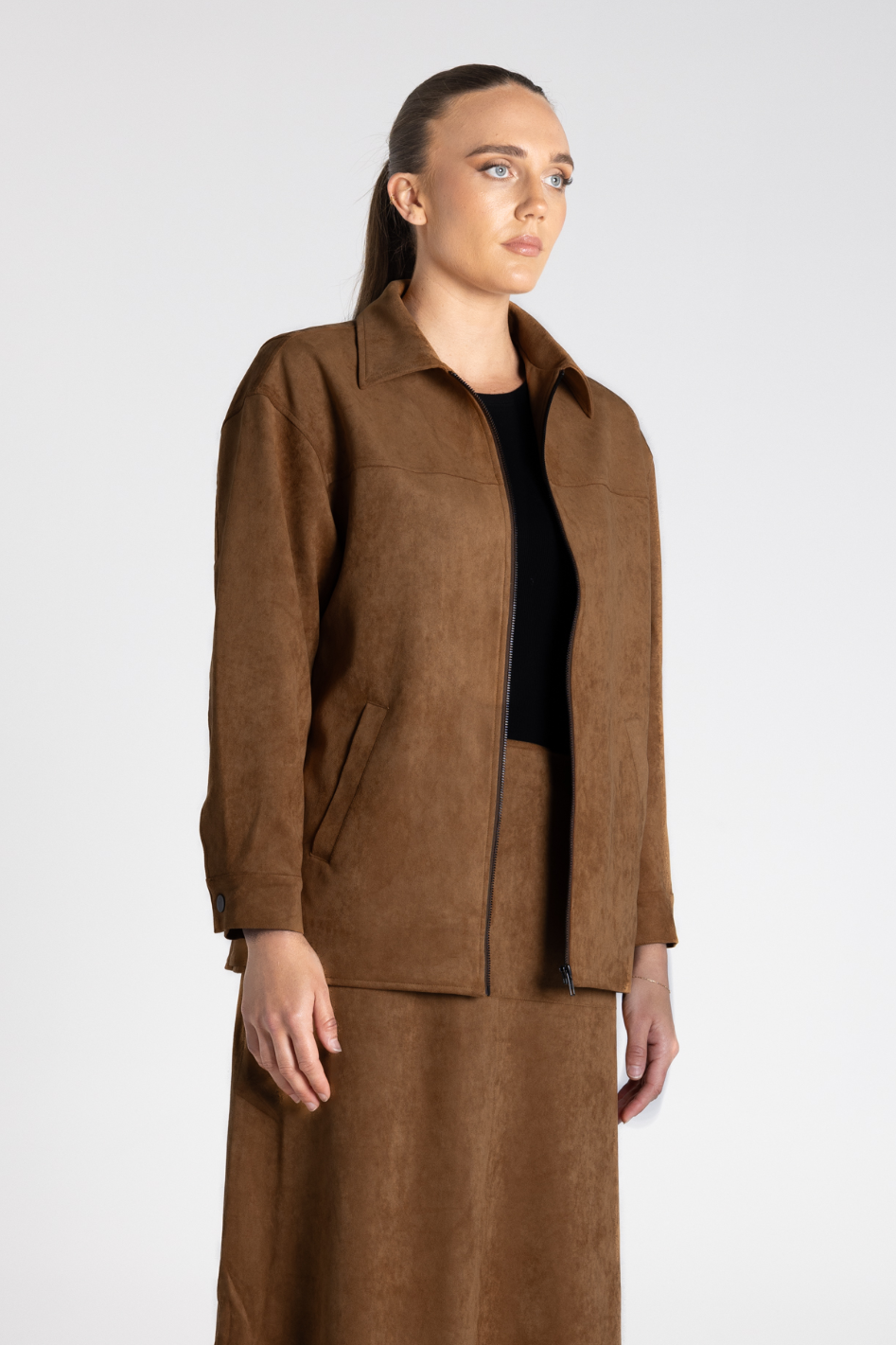 Two T's Faux Suede Jacket | Toffee | 3370