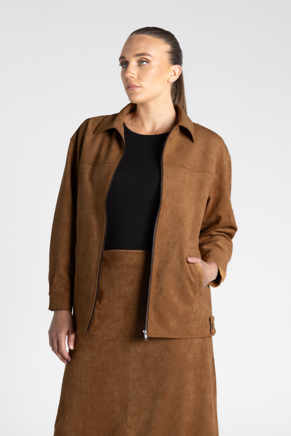 Two T's Faux Suede Jacket | Toffee | 3370